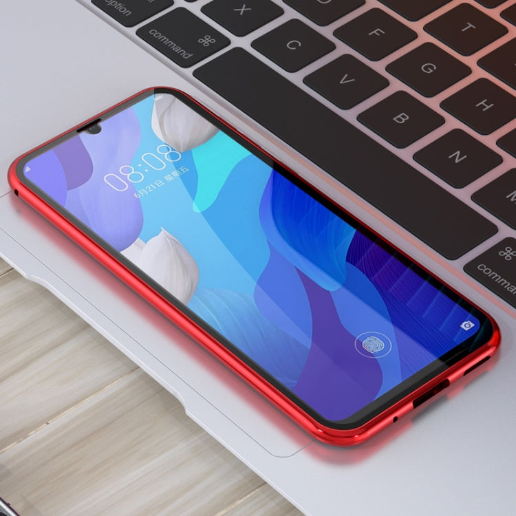 For Huawei Nova 5 Ultra Slim Double Sides Magnetic Adsorption Angular Frame Tempered Glass Magnet Flip Case