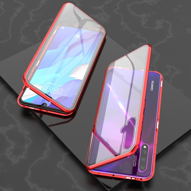 For Huawei Nova 5 Ultra Slim Double Sides Magnetic Adsorption Angular Frame Tempered Glass Magnet Flip Case