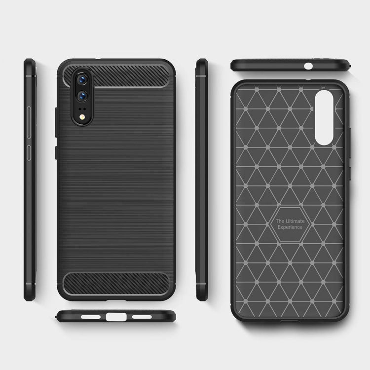 For Huawei P20 Brushed Texture Carbon Fiber Shockproof TPU Protective Back Case