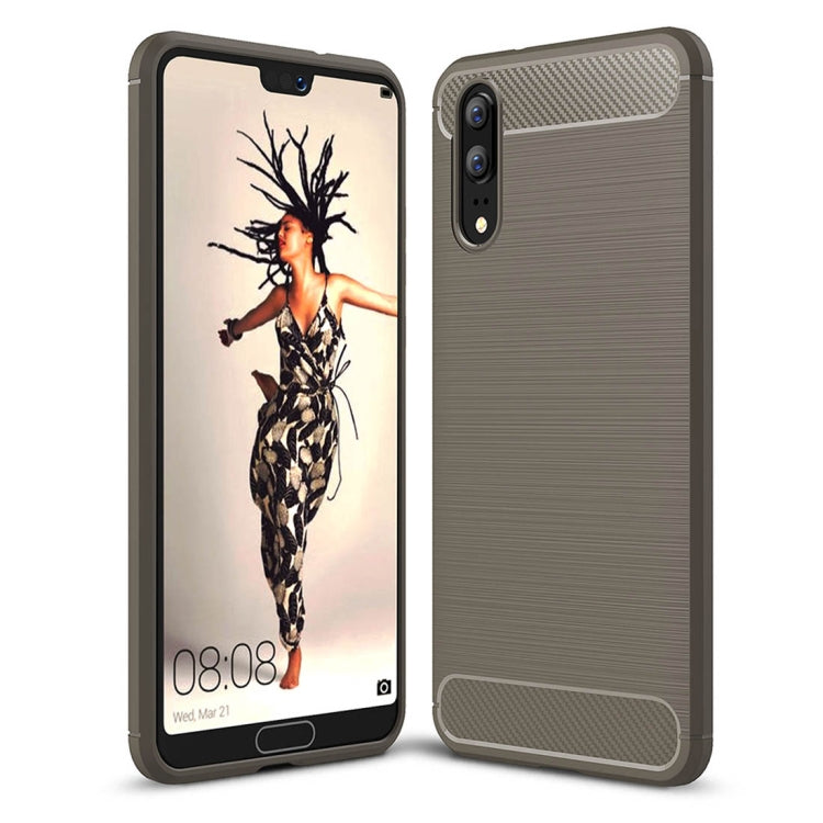 For Huawei P20 Brushed Texture Carbon Fiber Shockproof TPU Protective Back Case