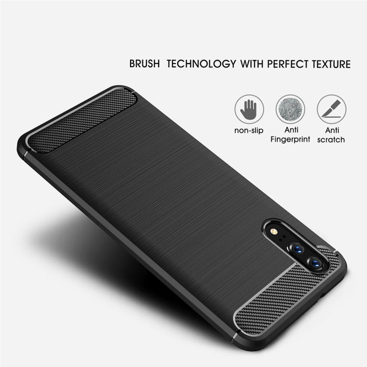 For Huawei P20 Brushed Texture Carbon Fiber Shockproof TPU Protective Back Case