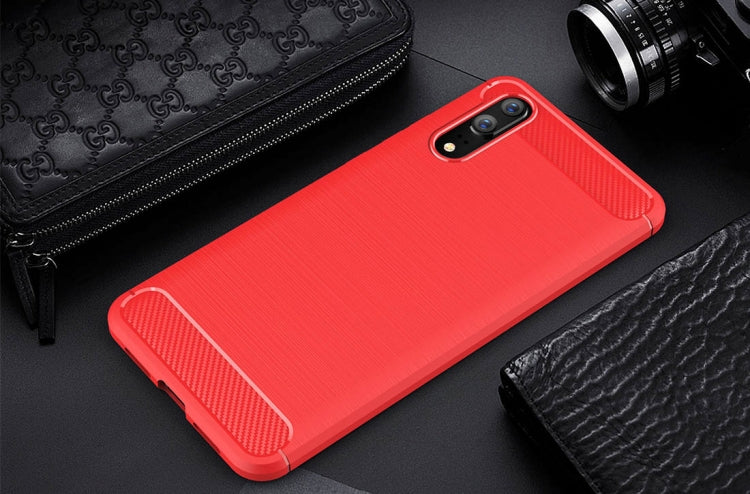 For Huawei P20 Brushed Texture Carbon Fiber Shockproof TPU Protective Back Case