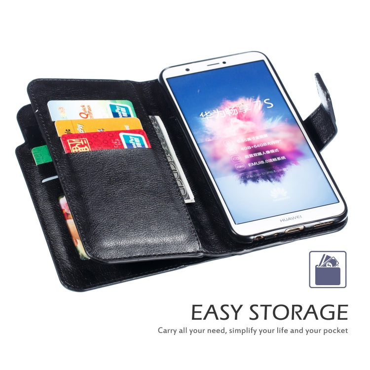 Multifunctional Litchi Texture Horizontal Flip Leather Case for Huawei Enjoy 7S, with Nine Card Slot & Holder & Wallet