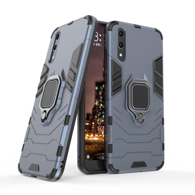 PC + TPU Shockproof Protective Case for Huawei P20, with Magnetic Ring Holder (Navy Blue)