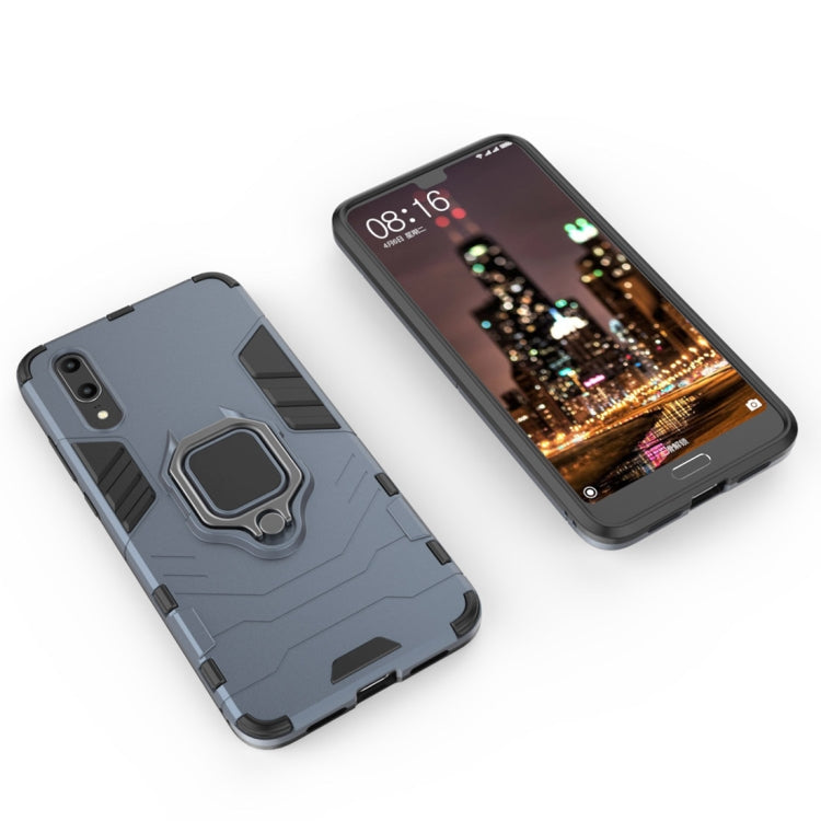 PC + TPU Shockproof Protective Case for Huawei P20, with Magnetic Ring Holder (Navy Blue)
