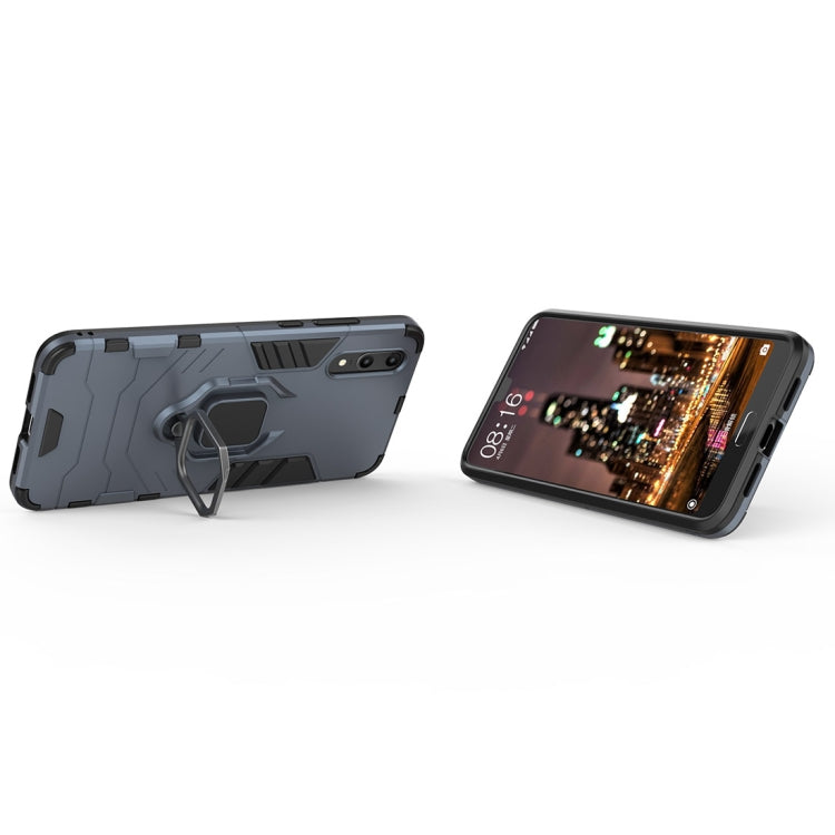 PC + TPU Shockproof Protective Case for Huawei P20, with Magnetic Ring Holder (Navy Blue)