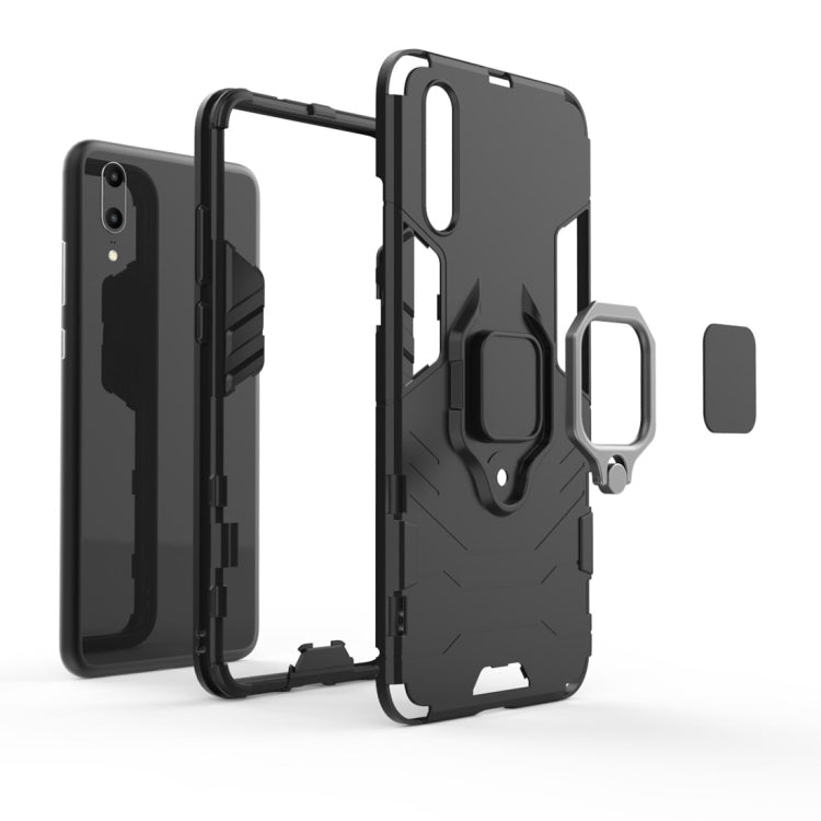 PC + TPU Shockproof Protective Case for Huawei P20, with Magnetic Ring Holder (Navy Blue)