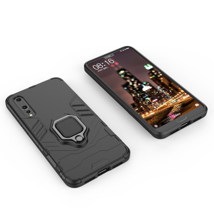 PC + TPU Shockproof Protective Case for Huawei P20 Pro, with Magnetic Ring Holder (Black)