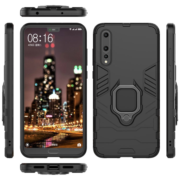 PC + TPU Shockproof Protective Case for Huawei P20 Pro, with Magnetic Ring Holder (Black)