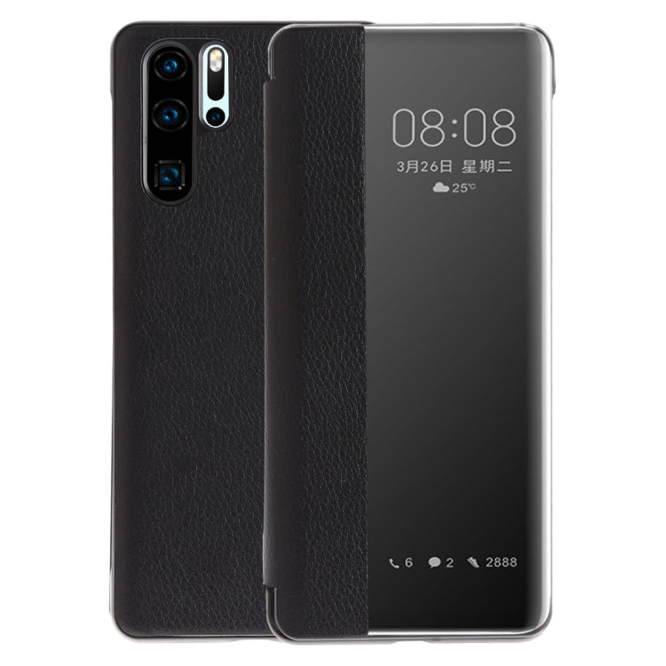 Litchi Texture PC + PU Horizontal Flip Case for Huawei P30 Pro, with Touch Call Display ID&Sleep/Wake-up Function