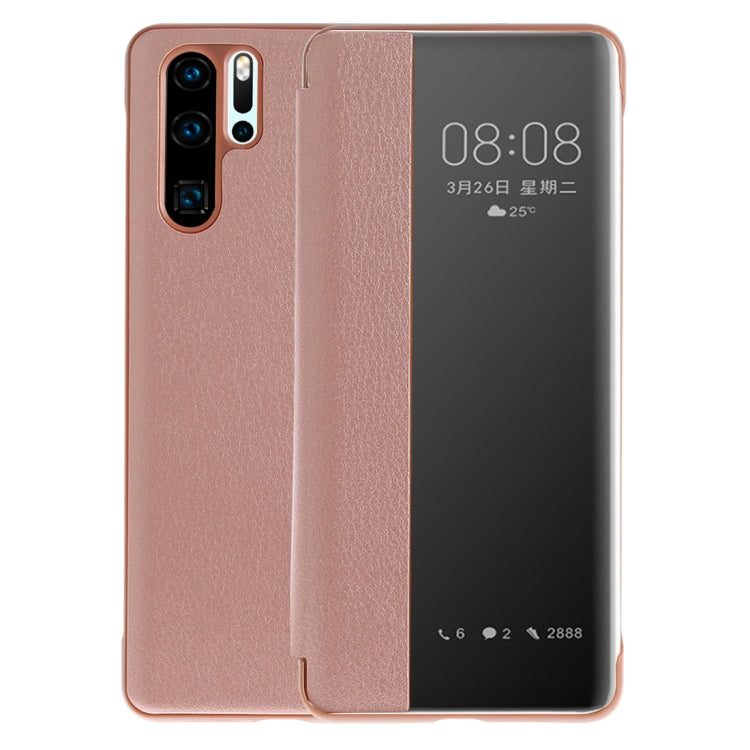 Litchi Texture PC + PU Horizontal Flip Case for Huawei P30 Pro, with Touch Call Display ID&Sleep/Wake-up Function