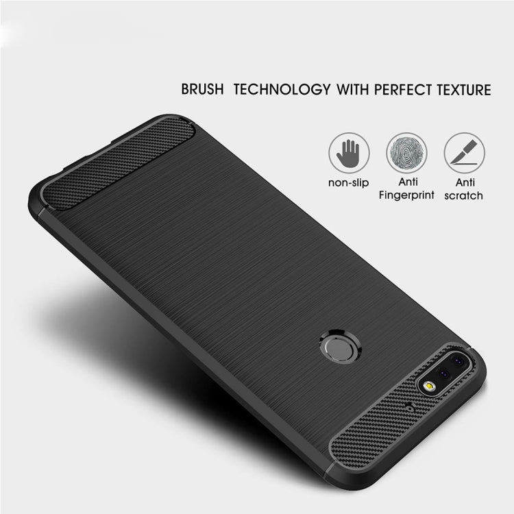 For Huawei Honor Play 7C Brushed Texture Carbon Fiber Shockproof TPU Protective Back Case