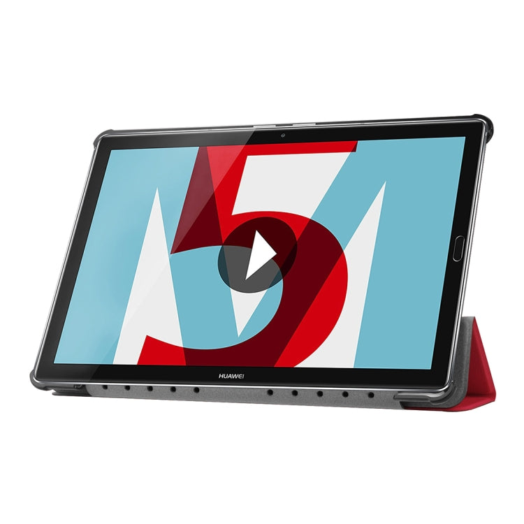 For Huawei MediaPad M5 10.8 inch Tri-Fold Custer Texture Horizontal Flip PU Leather Protective Case with Holder