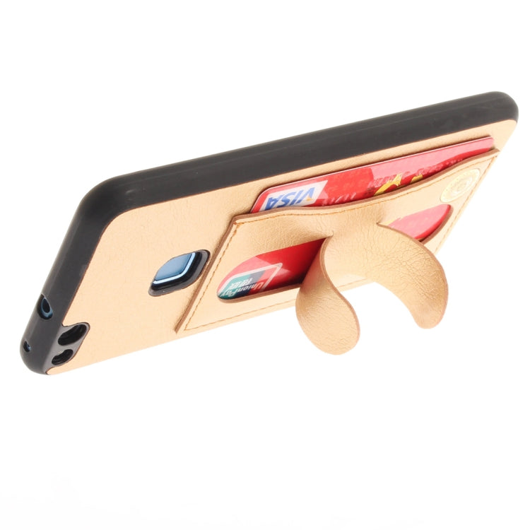 For Huawei P10 Lite TPU + Leather Pasted Litchi Texture Protective Back Case with Holder & Card Slots