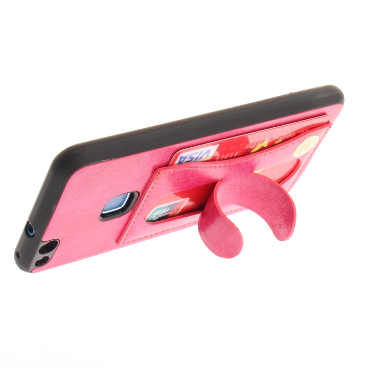 For Huawei P10 Lite TPU + Leather Pasted Litchi Texture Protective Back Case with Holder & Card Slots