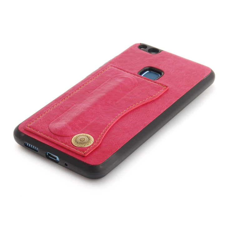 For Huawei P10 Lite TPU + Leather Pasted Litchi Texture Protective Back Case with Holder & Card Slots