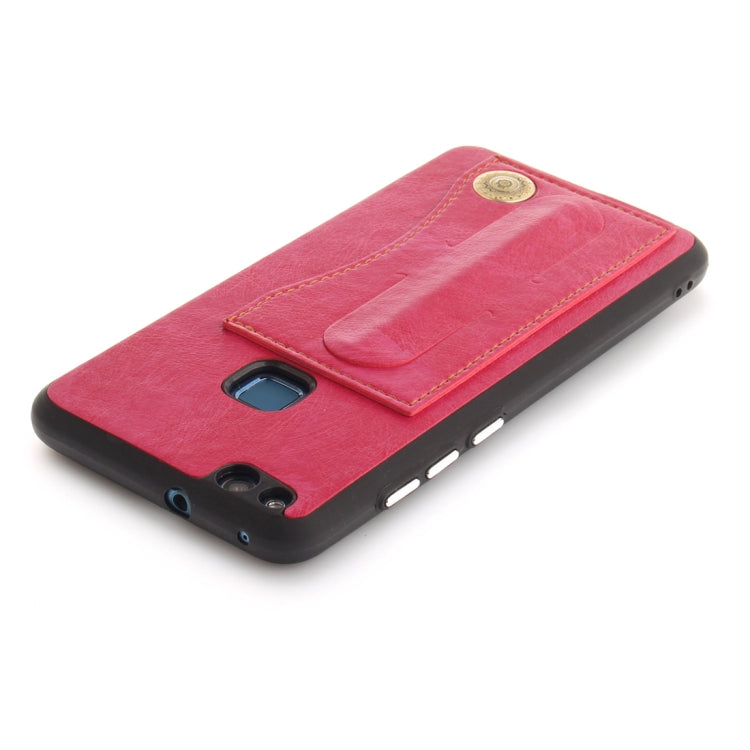 For Huawei P10 Lite TPU + Leather Pasted Litchi Texture Protective Back Case with Holder & Card Slots