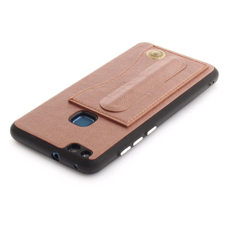 For Huawei P10 Lite TPU + Leather Pasted Litchi Texture Protective Back Case with Holder & Card Slots