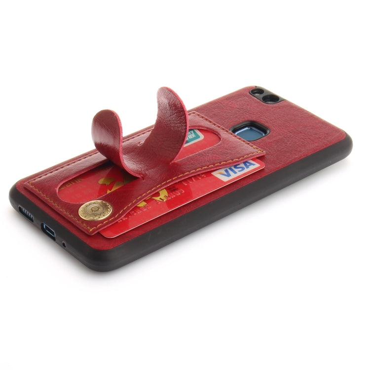 For Huawei P10 Lite TPU + Leather Pasted Litchi Texture Protective Back Case with Holder & Card Slots