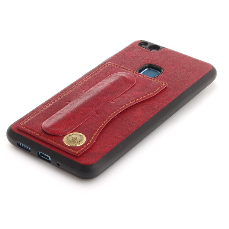 For Huawei P10 Lite TPU + Leather Pasted Litchi Texture Protective Back Case with Holder & Card Slots