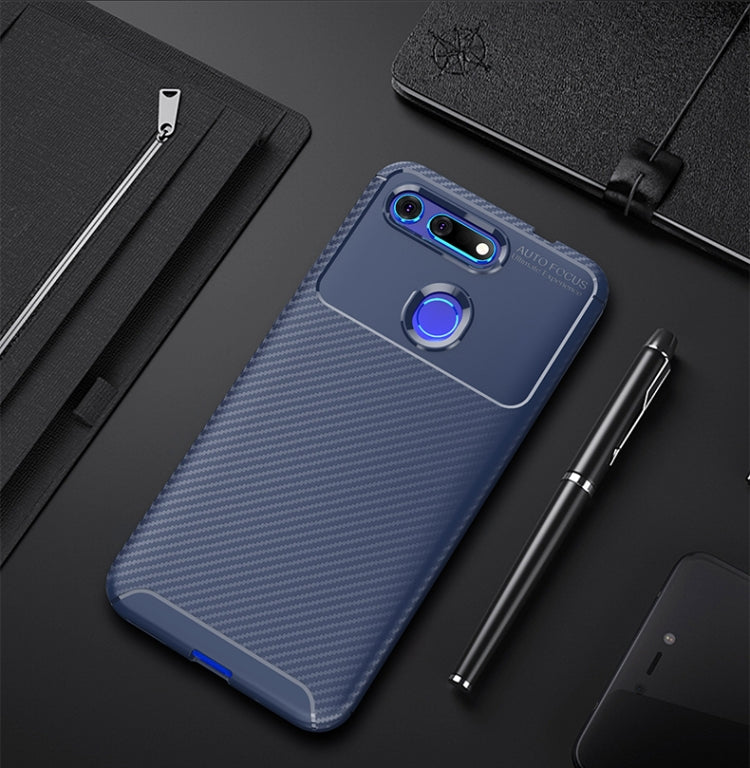 Carbon Fiber Texture Shockproof TPU Case for Huawei Honor V20 (Blue)