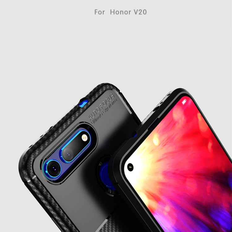 Carbon Fiber Texture Shockproof TPU Case for Huawei Honor V20 (Blue)