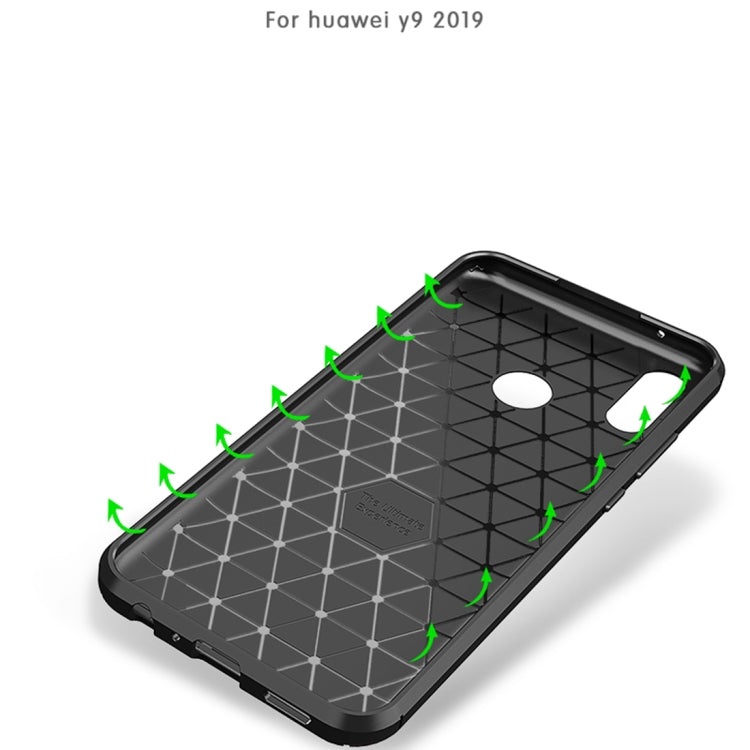 Carbon Fiber Texture Shockproof TPU Case for Huawei Y9 (2019) (Blue)