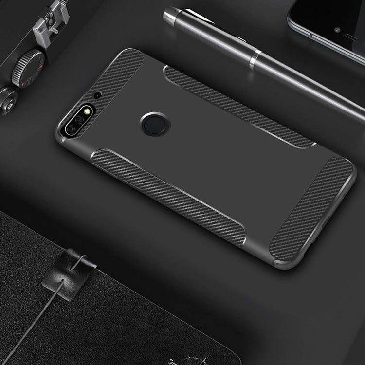 Carbon Fiber Anti-slip TPU Protective Case for Huawei Y7 Prime (2018)