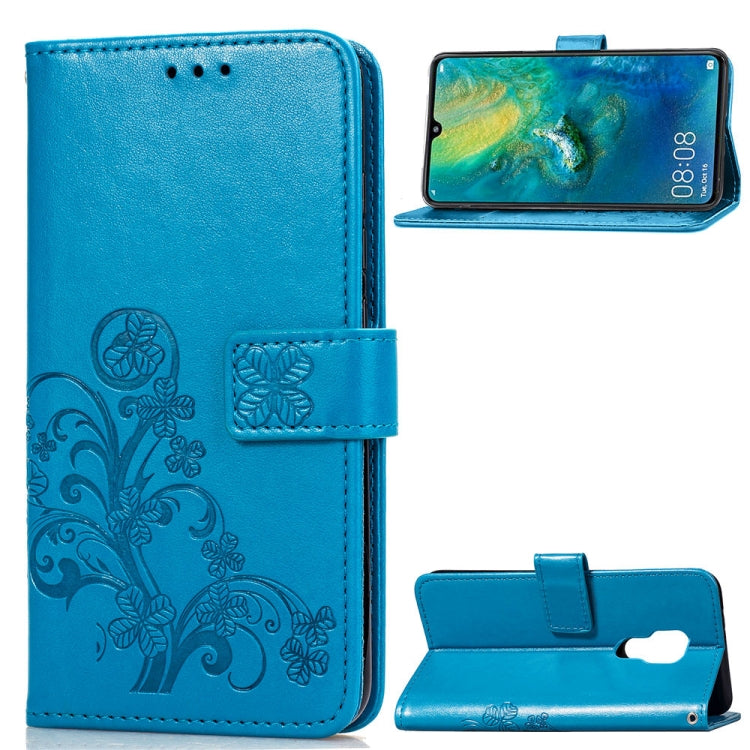 Lucky Clover Pressed Flowers Pattern Leather Case for Huawei Mate 20, with Holder & Card Slots & Wallet & Hand Strap