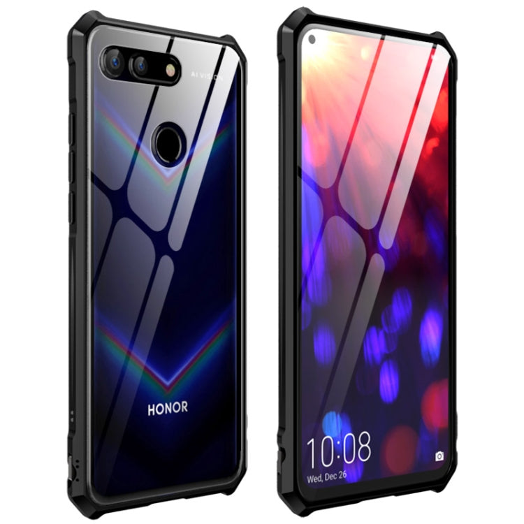 Snap-on Aluminum Frame and Tempered Glass Back Plate Case for Huawei Honor V20(Black)