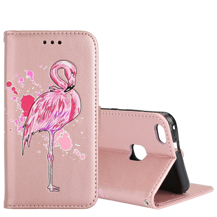For Huawei P10 Lite Glittery Powder Flamingo Print Horizontal Flip Leather Case with Holder & Wallet & Card Slots & Photo Frame