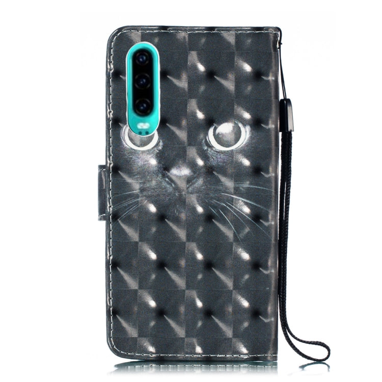 3D Black Eyes Pattern Horizontal Flip PU Leather Case for Huawei P30, with Holder & Card Slots & Wallet & Photo Frame