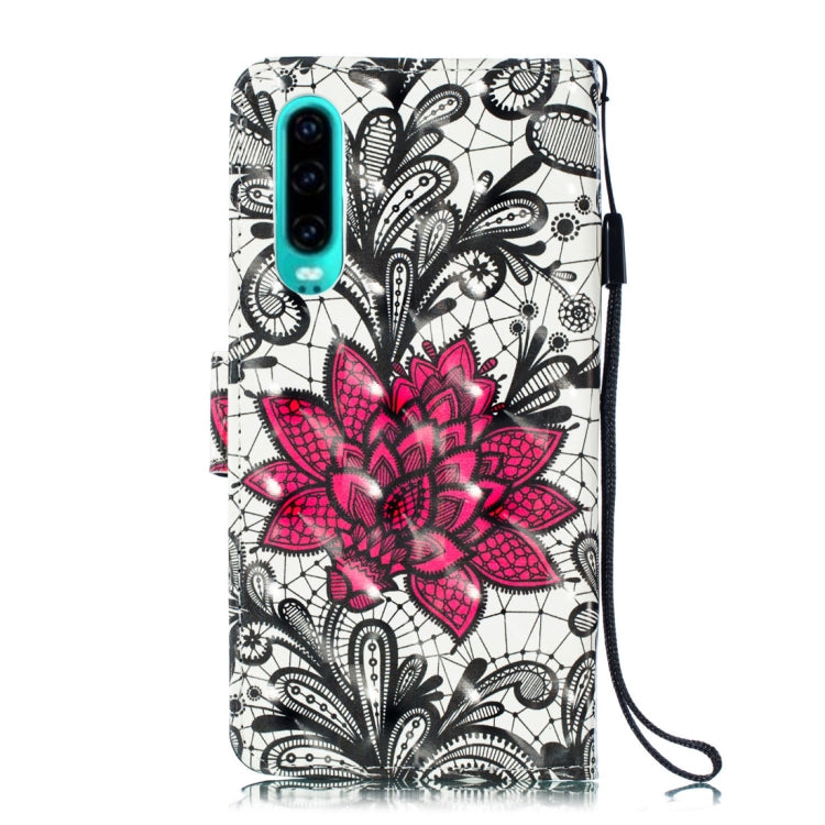 3D Lace Flower Pattern Horizontal Flip PU Leather Case for Huawei P30, with Holder & Card Slots & Wallet & Photo Frame