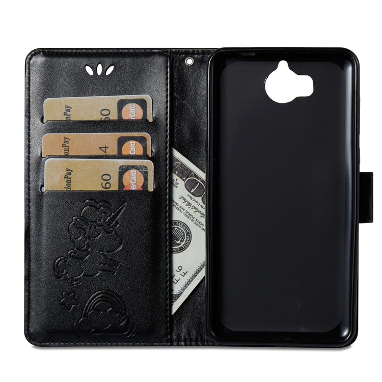 For Huawei Y5 (2017) Pressed Horse Cloud Print Horizontal Flip Leather Case with Holder & Card Slots & Wallet & Lanyard