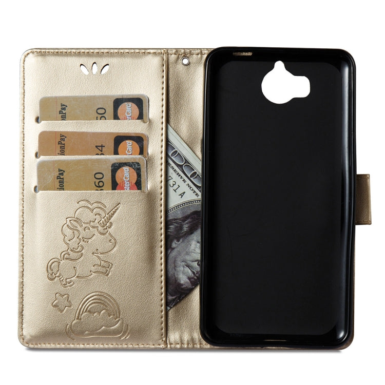 For Huawei Y5 (2017) Pressed Horse Cloud Print Horizontal Flip Leather Case with Holder & Card Slots & Wallet & Lanyard
