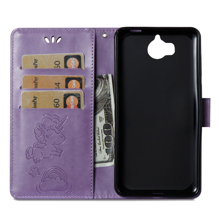 For Huawei Y5 (2017) Pressed Horse Cloud Print Horizontal Flip Leather Case with Holder & Card Slots & Wallet & Lanyard