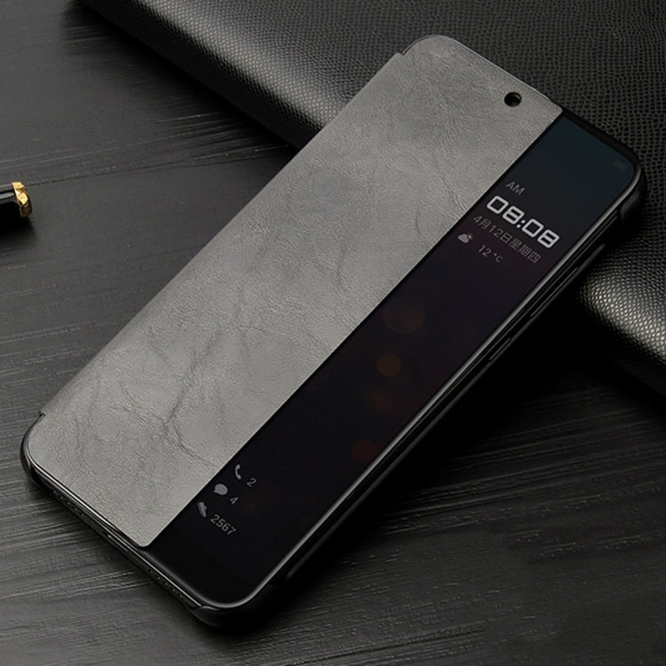 Fierre Shann Crazy Horse Texture Horizontal Flip PU Leather Case for Huawei P20 Pro, with Smart View Window & Sleep Wake-up Function