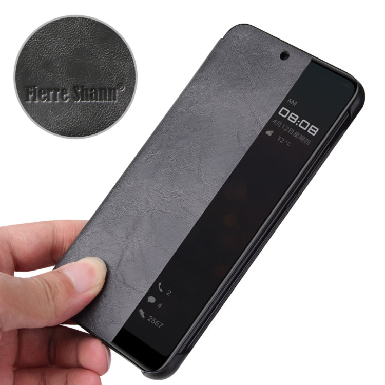 Fierre Shann Crazy Horse Texture Horizontal Flip PU Leather Case for Huawei P20 Pro, with Smart View Window & Sleep Wake-up Function