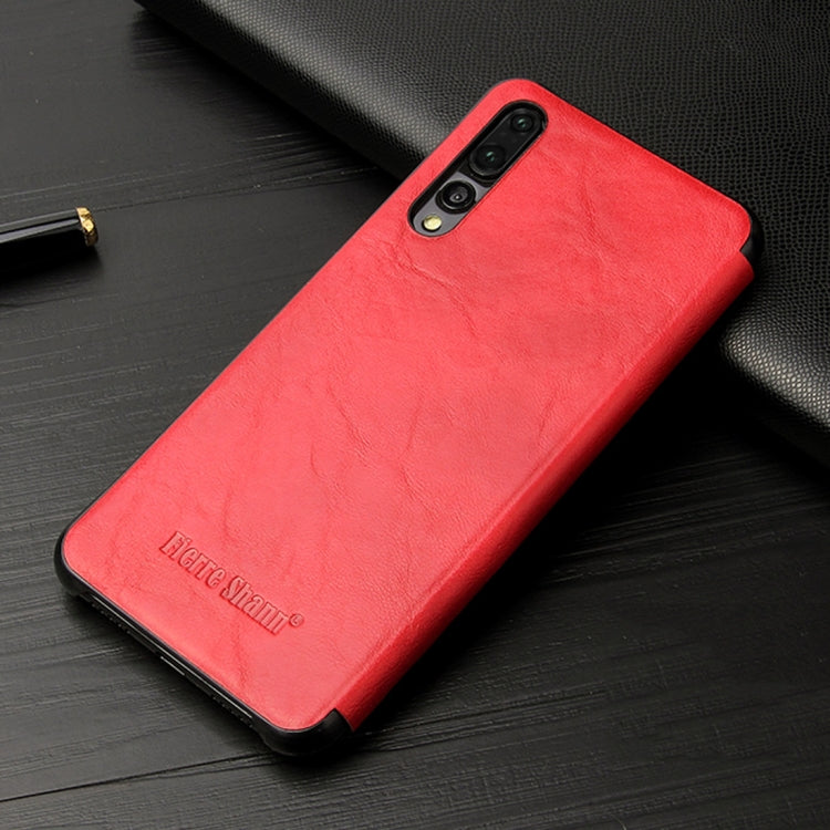 Fierre Shann Crazy Horse Texture Horizontal Flip PU Leather Case for Huawei P20 Pro, with Smart View Window & Sleep Wake-up Function