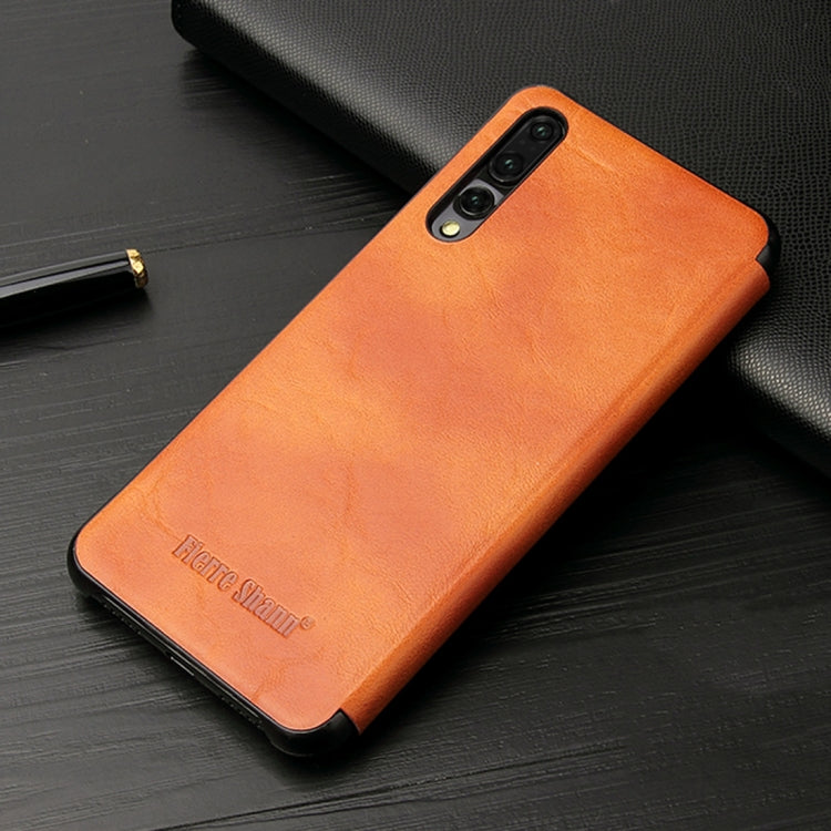 Fierre Shann Crazy Horse Texture Horizontal Flip PU Leather Case for Huawei P20 Pro, with Smart View Window & Sleep Wake-up Function