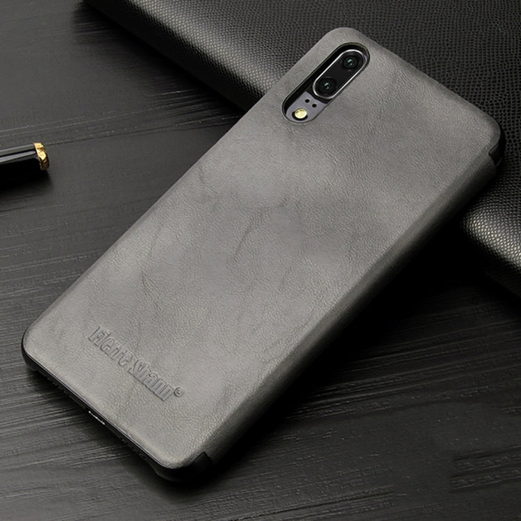 Fierre Shann Crazy Horse Texture Horizontal Flip PU Leather Case for Huawei P20, with Smart View Window & Sleep Wake-up Function