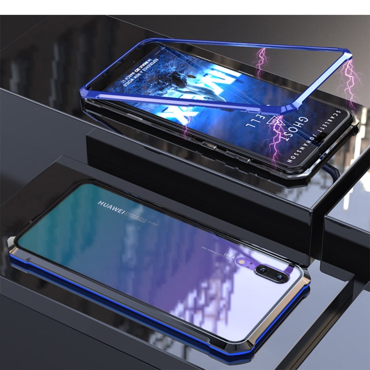 Ultra Slim Magnetic Adsorption Angular Frame Tempered Glass Magnet Flip Case for Huawei P20