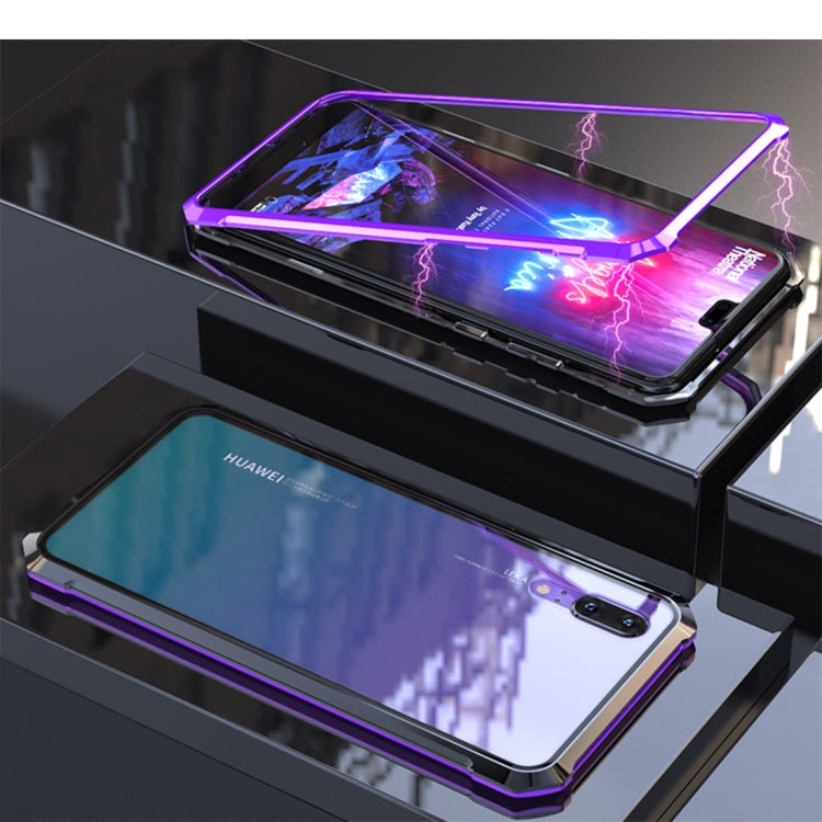 Ultra Slim Magnetic Adsorption Angular Frame Tempered Glass Magnet Flip Case for Huawei P20