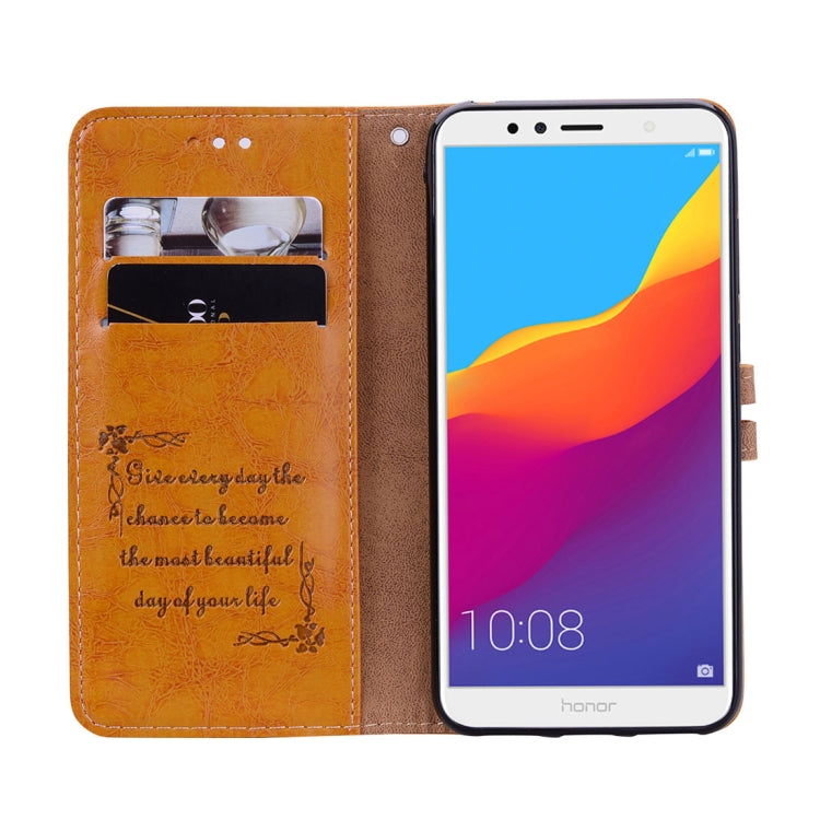 Business Style Oil Wax Texture Horizontal Flip Leather Case for Huawei Honor 7A (with fingerprint hole), with Holder & Card Slots & Wallet