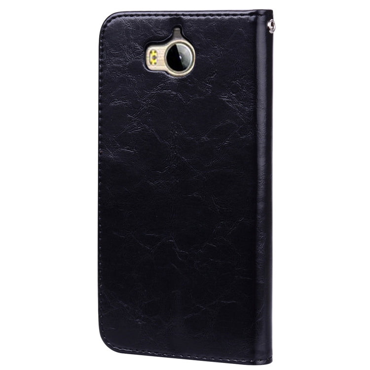 For Huawei Y5 (2017) / Y6 (2017) Business Style Oil Wax Texture Horizontal Flip Leather Case with Holder & Card Slots & Hand Strap