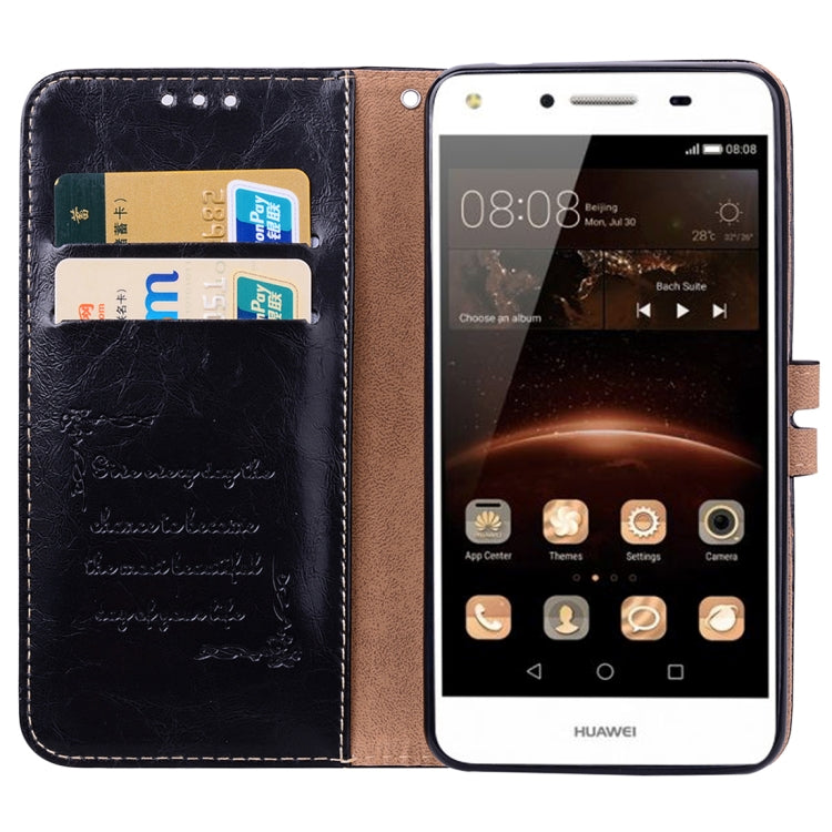 For Huawei Y5 (2017) / Y6 (2017) Business Style Oil Wax Texture Horizontal Flip Leather Case with Holder & Card Slots & Hand Strap