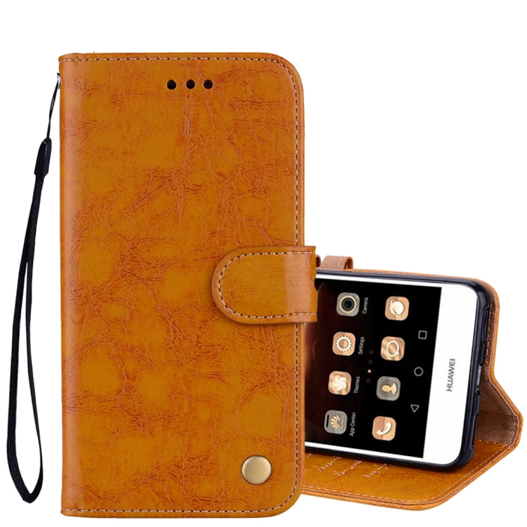 For Huawei Y5 (2017) / Y6 (2017) Business Style Oil Wax Texture Horizontal Flip Leather Case with Holder & Card Slots & Hand Strap