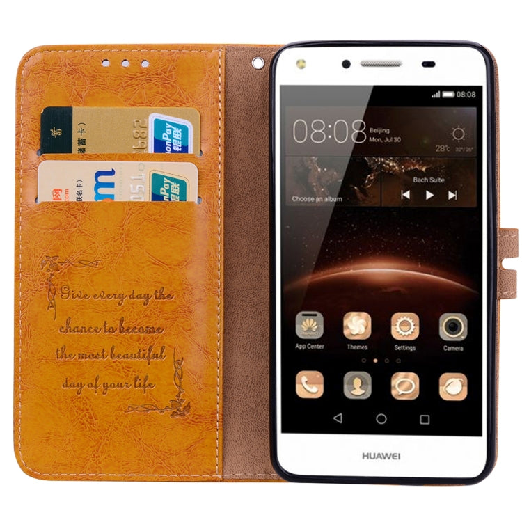 For Huawei Y5 (2017) / Y6 (2017) Business Style Oil Wax Texture Horizontal Flip Leather Case with Holder & Card Slots & Hand Strap