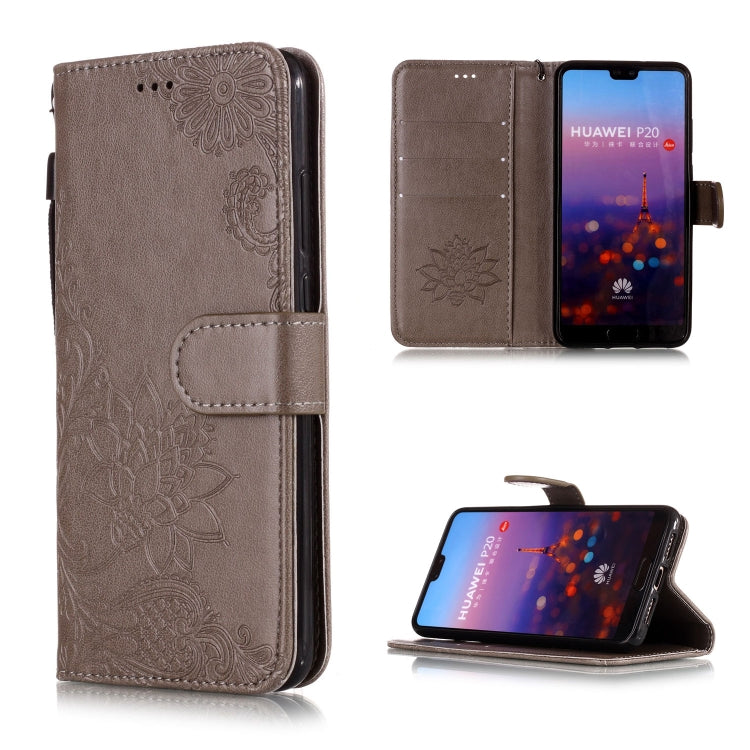 Vintage Embossed Floral Lace Flower Pattern Horizontal Flip Leather Case for Huawei P20, with Card Slot & Holder & Wallet & Lanyard