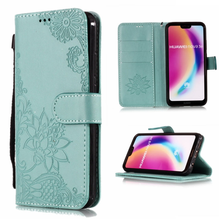 Vintage Embossed Floral Lace Flower Pattern Horizontal Flip Leather Case for Huawei P20 Lite / Nova 3e, with Card Slot & Holder & Wallet & Lanyard